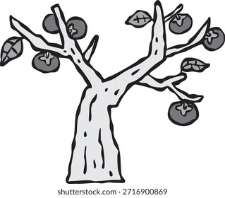 Esta es una ilustración de una casa simple con un árbol de caqui creciendo en ella.