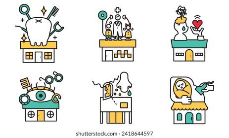 Esta es una ilustración de un simple icono de línea de taller conjunto de hospitales G.