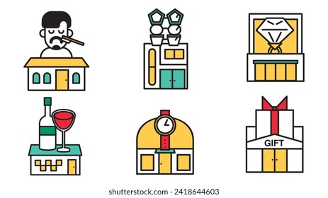 This is an illustration of simple line drawing shop icon set C.