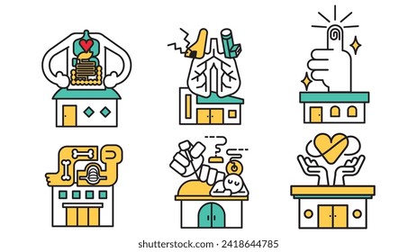This is an illustration of a simple line drawing shop icon set H clinic.