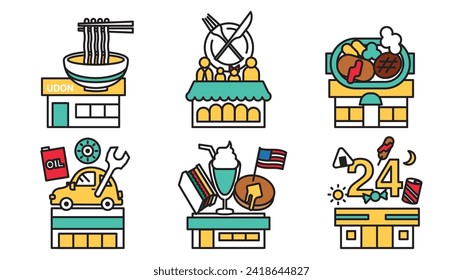 This is an illustration of simple line drawing shop icon set F.