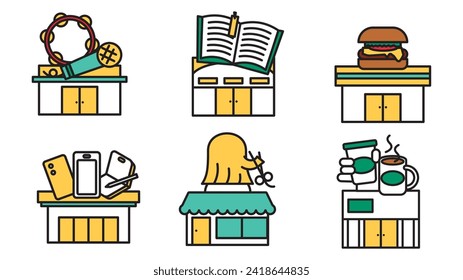 This is an illustration of simple line drawing shop icon set B.