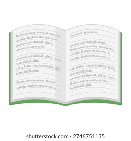 This is an illustration of a simple open book. It has horizontally written text.