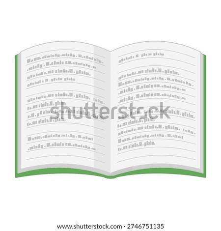 This is an illustration of a simple open book. It has horizontally written text.