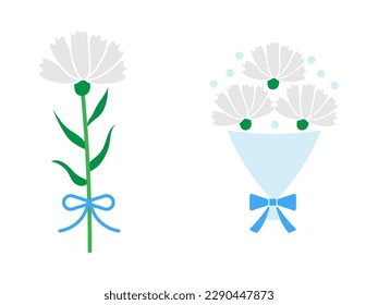 Esta es una ilustración de claveles blancos simples. Una sola flor y un ramo de flores.