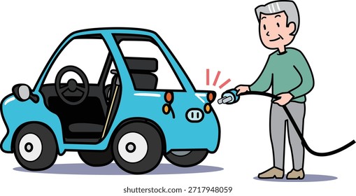 Esta es una ilustración de un automóvil monoplaza para ancianos que está siendo impulsado.
