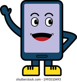This is an illustration of smartphone mascot or smartphone icon with smile expression