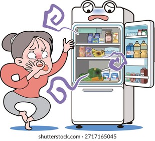 This is an illustration of something that has not been stored long enough in a refrigerator with a face on it and has gone rotten.