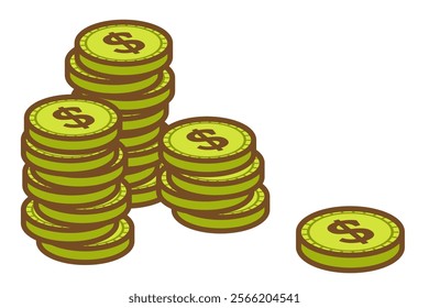 This is an illustration of a stack of American dollar coins. A simple and cute illustration for student teaching materials.