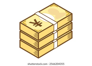 This is an illustration of a stack of Japanese yen bills. A simple and cute illustration for student teaching materials.