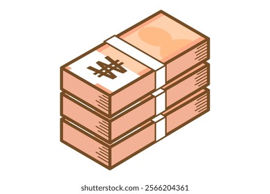 This is an illustration of a stack of Korean won bills. A simple and cute illustration for student teaching materials.