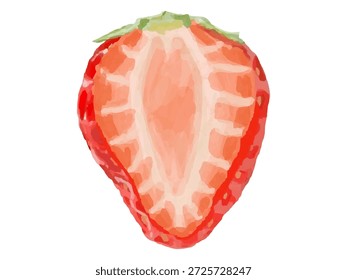 Esta es una ilustración de una fresa cortada por la mitad. Se puede utilizar para diseños relacionados con alimentos, ilustraciones, diagramas, etc.