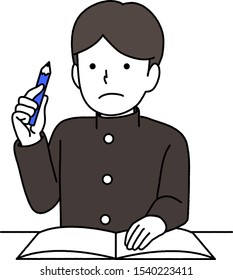 This is an illustration of a student trying to write in a notebook
