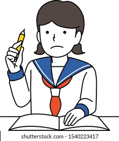 This is an illustration of a student trying to write in a notebook