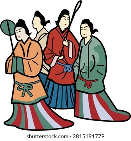 This is an illustration in the style of the Takamatsuzuka Tomb murals.