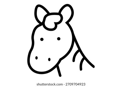 Esta ilustración es un dibujo estilizado y delgado de la cabeza y el cuello de un animal, que se asemeja a un caballo o cebra.
