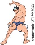 This is an illustration of a sumo wrestler throwing someone.