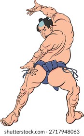 This is an illustration of a sumo wrestler throwing someone.