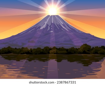 This is an illustration of sunrise over Mt. Fuji.