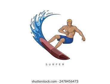 This is a illustration of the surfer from Colored Surfer Stock. Vector file for any resolution without losing its quality.