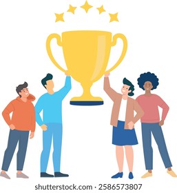 This illustration symbolizing excellence or achievement, conveys themes of teamwork, success, and diversity.