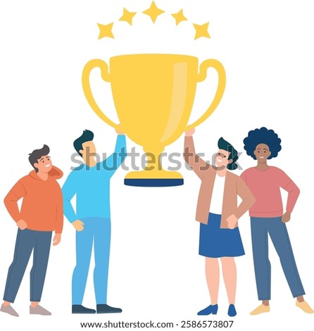 This illustration symbolizing excellence or achievement, conveys themes of teamwork, success, and diversity.