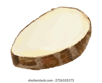 Esta es una ilustración del taro cortado por la mitad. Se utiliza en salteados y otros platos. Se puede utilizar para diseños relacionados con la cocina, ilustraciones, diagramas, etc.