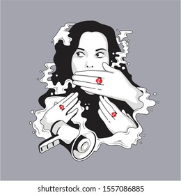This illustration tells about the restraints on freedom of speech. This illustration is suitable for being artwork on clothes, posters or for other graphic purposes.