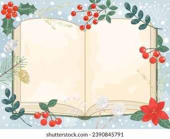 This is an illustration that combines plants and books with the image of winter reading.