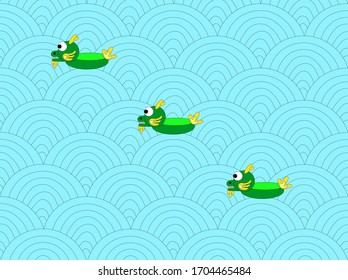 This illustration is three cute dragon boats on the river.