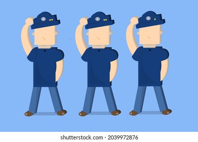 This is an illustration of three uniformed police officers making a respectful gesture on a plain blue background.