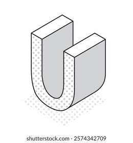 This is an illustration of a three-dimensional and simple alphabet U.