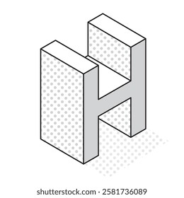 This is an illustration of the three-dimensional and simple alphabet H.