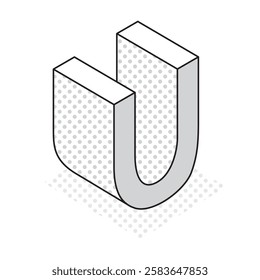 This is an illustration of a three-dimensional and simple alphabet U.