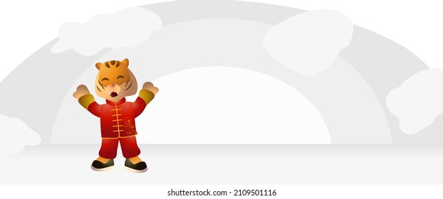 
This illustration is a tiger character celebrating Chinese New Year, on a white background