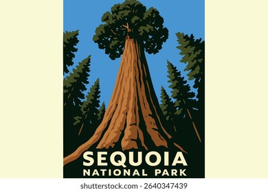 In this illustration, the towering General Sherman Tree stands as the centerpiece in the Giant Forest of Sequoia and Kings Canyon National Parks.