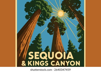 In this illustration, the towering General Sherman Tree stands as the centerpiece in the Giant Forest of Sequoia and Kings Canyon National Parks