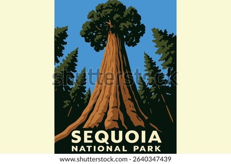 In this illustration, the towering General Sherman Tree stands as the centerpiece in the Giant Forest of Sequoia and Kings Canyon National Parks.