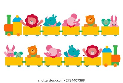 Esta é uma ilustração de um trem de brinquedo com animais.