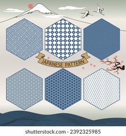 This illustration is a traditional Japanese pattern. It can be used as a background material Kamikou, Blue sea wave, Amime,
