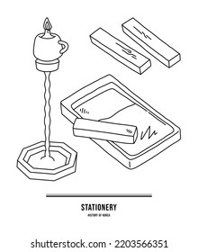 This illustration is a traditional Korean school product. It is hanji, brush, inkstone, and ink.