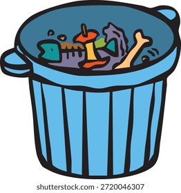 Esta es una ilustración de un bote de basura. Es un cubo para tirar desperdicios de comida.