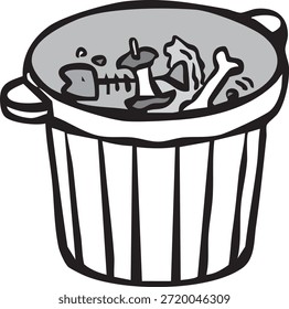 Esta es una ilustración de un bote de basura. Es un cubo para tirar desperdicios de comida.