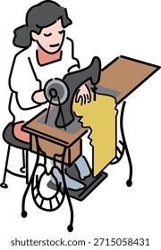 This is an illustration of a treadle sewing machine that was commonly used in Japan during the Showa era.