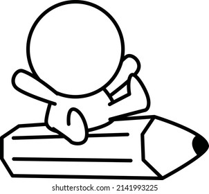 This is an illustration of a two-headed white person playing with a pencil. 