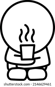 This is an illustration of a two-headed white person drinking tea during a break.