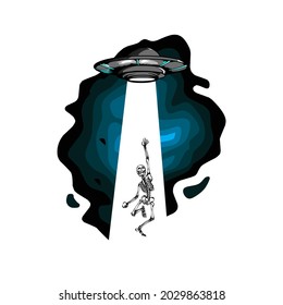this is an illustration of a ufo pulling a skull