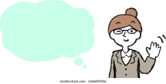 This is a illustration of Upper body of Business woman face and pose with Speech Balloon.