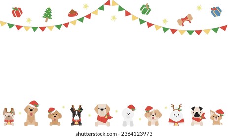 This is an illustration of the upper body of a cute pet dog (Christmas) frame set B.