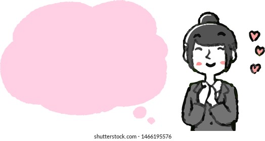 This is a Illustration of a Upper body of job-hunting girl student face and pose with Speech Balloon .